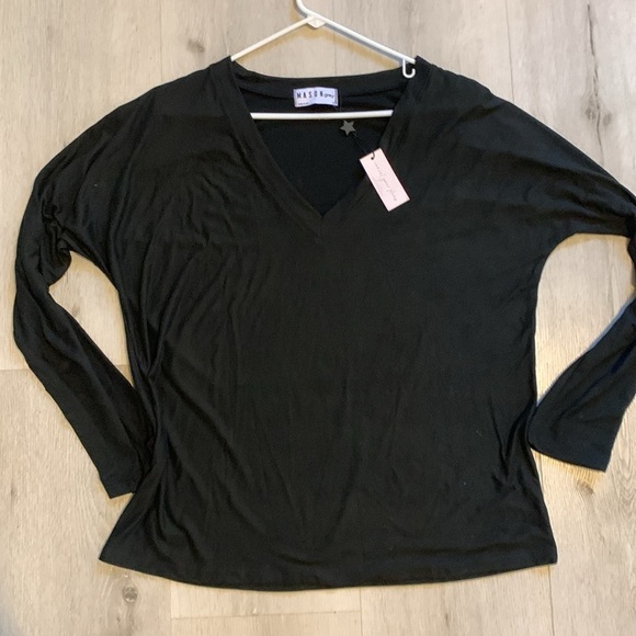 Mason grey long sleeves t‎ shirt v neck NWT size M black solid soft - Picture 8 of 8